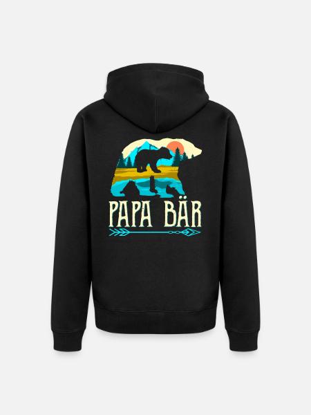 Papa Bär Vater Geschenk Papabär - Unisex Premium Bio Zip Hoodie - Schwarz
