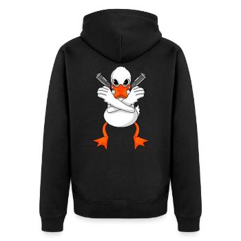 Ente mit Pistole - Unisex Premium Bio Zip Hoodie - Schwarz - Hinten - Nico (187cm)