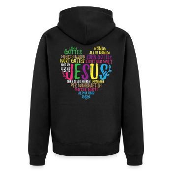 Jesus Christus Herz Geschenk für Christen - Unisex Premium Bio Zip Hoodie - Schwarz - Hinten - Nico (187cm)