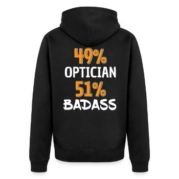 Lustiges Optiker Badass-Shirt - Optiker-Test - Unisex Premium Bio Zip Hoodie - Schwarz - Hinten - Nico (187cm)