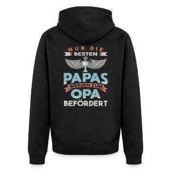 Du wirst Opa | zum Opa befördert - Unisex Premium Bio Zip Hoodie - Schwarz - Hinten - Nico (187cm)