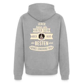 Berner Sennenhund Herrchen Geschenk - Unisex Premium Bio Zip Hoodie - Grau meliert - Hinten - Nico (187cm)
