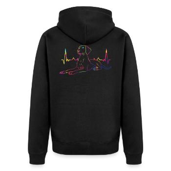 Magyar Vizsla Bunt EKG Hund Geschenk - Unisex Premium Bio Zip Hoodie - Schwarz - Hinten - Nico (187cm)