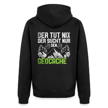 Geocaching Geocacher Hobby - Unisex Premium Bio Zip Hoodie - Schwarz - Hinten - Nico (187cm)