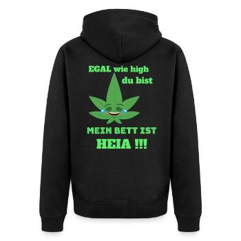 Lustiger Spruch mit Hanf ,Cannabis als Geschenk. - Unisex Premium Bio Zip Hoodie - Schwarz - Hinten - Nico (187cm)