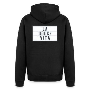 LA DOLCE VITA - Unisex Premium Bio Zip Hoodie - Schwarz - Hinten - Nico (187cm)