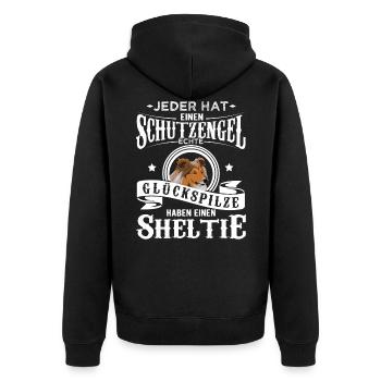 Sheltie Shetland Sheepdog Hund Geschenk - Unisex Premium Bio Zip Hoodie - Schwarz - Hinten - Nico (187cm)