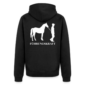 Cooles Pferdehemd - Führungskraft Pferde Reiter - Unisex Premium Bio Zip Hoodie - Schwarz - Hinten - Nico (187cm)