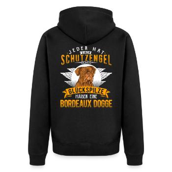 Bordeaux Dogge Hund Geschenk - Unisex Premium Bio Zip Hoodie - Schwarz - Hinten - Nico (187cm)