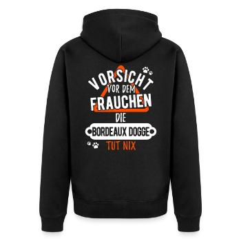 Bordeaux Dogge Hund Geschenk Frauchen - Unisex Premium Bio Zip Hoodie - Schwarz - Hinten - Nico (187cm)