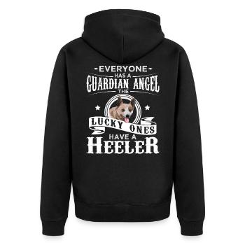 Australian Cattle Dog Geschenk Schutzengel - Unisex Premium Bio Zip Hoodie - Schwarz - Hinten - Nico (187cm)