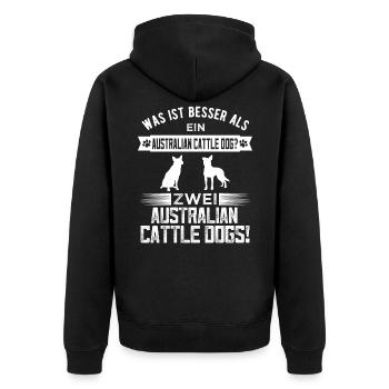 Zwei Australian Cattle Dogs lustiger Spruch - Unisex Premium Bio Zip Hoodie - Schwarz - Hinten - Nico (187cm)