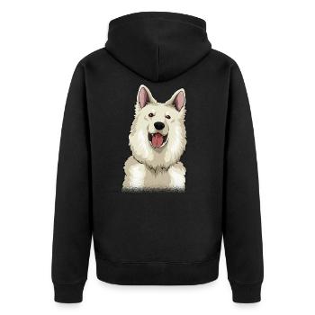 Weißer Schweizer Schäferhund Geschenk - Unisex Premium Bio Zip Hoodie - Schwarz - Hinten - Nico (187cm)