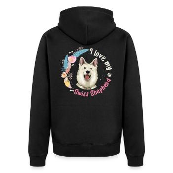 Gift idea White Swiss Shepherd Dog - Unisex Premium Organic Zip Hoodie - black - Back - Nico (187cm)