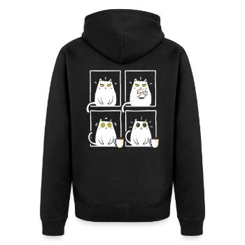 Coffee loving grumpy sleepy cat - Unisex Premium Organic Zip Hoodie - black - Back - Nico (187cm)