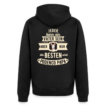 Podenco Papa lustig - Unisex Premium Bio Zip Hoodie - Schwarz - Hinten - Nico (187cm)