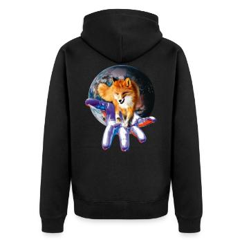 fox - Unisex Premium Organic Zip Hoodie - black - Back - Nico (187cm)