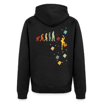 Klettern Bouldern vintage Bergsteigen Evolution - Unisex Premium Bio Zip Hoodie - Schwarz - Hinten - Nico (187cm)