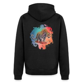 Leopard - Unisex Premium Bio Zip Hoodie - Schwarz - Hinten - Nico (187cm)