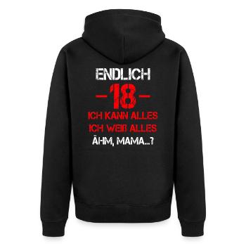 18 Geburtstag 18 Jahre Volljährig Erwachsen 18ter - Unisex Premium Bio Zip Hoodie - Schwarz - Hinten - Nico (187cm)