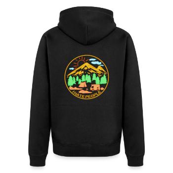 Ich hasse Menschen - Unisex Premium Bio Zip Hoodie - Schwarz - Hinten - Nico (187cm)