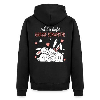 Bald grosse Schwester / Werde grosse Schwester - Unisex Premium Bio Zip Hoodie - Schwarz - Hinten - Nico (187cm)
