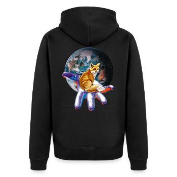 fox - Unisex Premium Organic Zip Hoodie - black - Back - Nico (187cm)