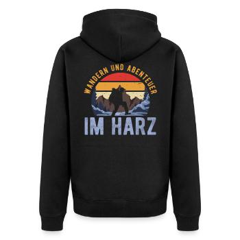 Wandern im Harz - Unisex Premium Bio Zip Hoodie - Schwarz - Hinten - Nico (187cm)