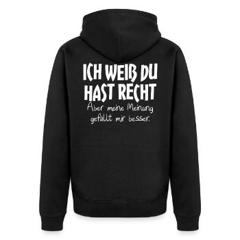 ICH WEIß du hast recht - Unisex Premium Bio Zip Hoodie - Schwarz - Hinten - Nico (187cm)