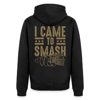 Badminton smash - Unisex Premium Bio Zip Hoodie - Schwarz - Hinten - Nico (187cm)