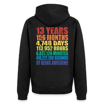 13. Geburtstagsgeschenk, Jungen Mädchen Teens, 13 Jahre alt - Unisex Premium Bio Zip Hoodie - Schwarz - Hinten - Nico (187cm)