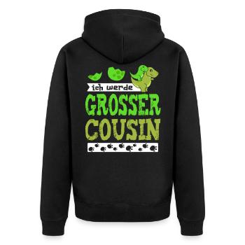 Ich bin bald grosser Cousin / werde großer Cousin - Unisex Premium Bio Zip Hoodie - Schwarz - Hinten - Nico (187cm)