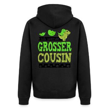 Ich bin bald grosser Cousin - werde großer Cousin - Unisex Premium Bio Zip Hoodie - Schwarz - Hinten - Nico (187cm)