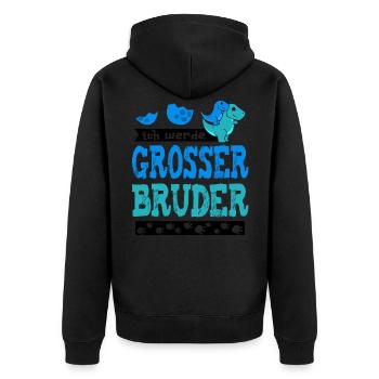 Ich bin bald grosser Bruder - werde großer Bruder - Unisex Premium Bio Zip Hoodie - Schwarz - Hinten - Nico (187cm)