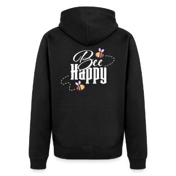 Bee Happy Happy Bees Beekeeper Honey Pun - Unisex Premium Organic Zip Hoodie - black - Back - Nico (187cm)