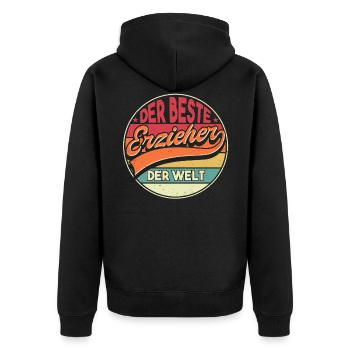 Erzieher Kindergärtner Geschenk - Unisex Premium Bio Zip Hoodie - Schwarz - Hinten - Nico (187cm)