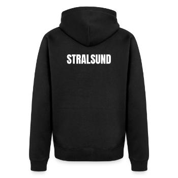 Stralsund - Unisex Premium Bio Zip Hoodie - Schwarz - Hinten - Nico (187cm)