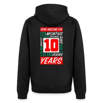 Kids 10 Years Birthday Months Hours - Unisex Premium Organic Zip Hoodie - black - Back - Nico (187cm)
