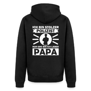 Geburtstagsgeschenk Polizist Vater Lustiger Spruch - Unisex Premium Bio Zip Hoodie - Schwarz - Hinten - Nico (187cm)