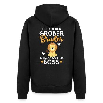 Großer Bruder Ich Bin Der Boss - Löwe - Unisex Premium Bio Zip Hoodie - Schwarz - Hinten - Nico (187cm)