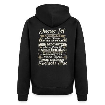 Jesus Christus Geschenk für Christen - Unisex Premium Bio Zip Hoodie - Schwarz - Hinten - Nico (187cm)