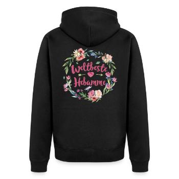 Weltbeste Hebamme Hebammem Geschenk - Unisex Premium Bio Zip Hoodie - Schwarz - Hinten - Nico (187cm)