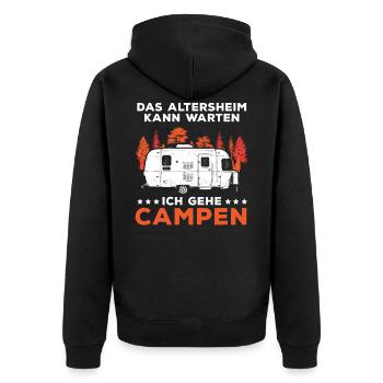 Camping Opa Wohnwagen Womo Geschenk - Unisex Premium Bio Zip Hoodie - Schwarz - Hinten - Nico (187cm)