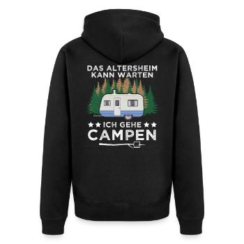 Camping Opa Wohnwagen Womo Geschenk - Unisex Premium Bio Zip Hoodie - Schwarz - Hinten - Nico (187cm)