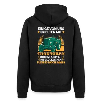 Traktor Traker Bauerngefaehrt Bauernspruch - Unisex Premium Bio Zip Hoodie - Schwarz - Hinten - Nico (187cm)