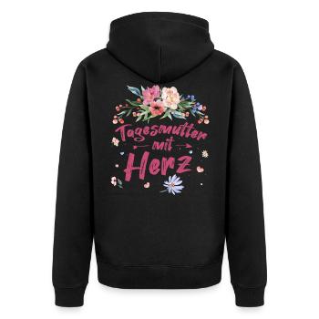 Tagesmutter Mit Herz Tagesmutter Wertschätzung - Unisex Premium Bio Zip Hoodie - Schwarz - Hinten - Nico (187cm)