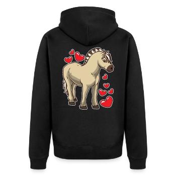 Fjordpferd Geschenk - Unisex Premium Bio Zip Hoodie - Schwarz - Hinten - Nico (187cm)