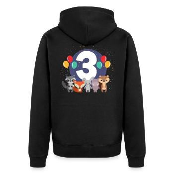 3rd Birthday Baby Three 3 Forest Animals - Unisex Premium Organic Zip Hoodie - black - Back - Nico (187cm)