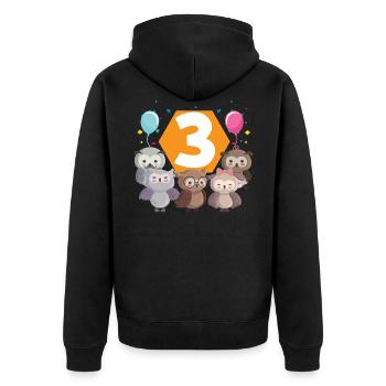 3rd Birthday Baby Three 3 Forest Animals - Unisex Premium Organic Zip Hoodie - black - Back - Nico (187cm)