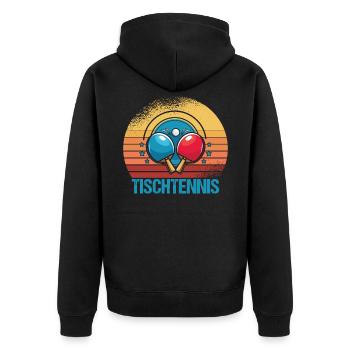 Tischtennis Tischtennisschläger Retro Vintage Look - Unisex Premium Bio Zip Hoodie - Schwarz - Hinten - Nico (187cm)